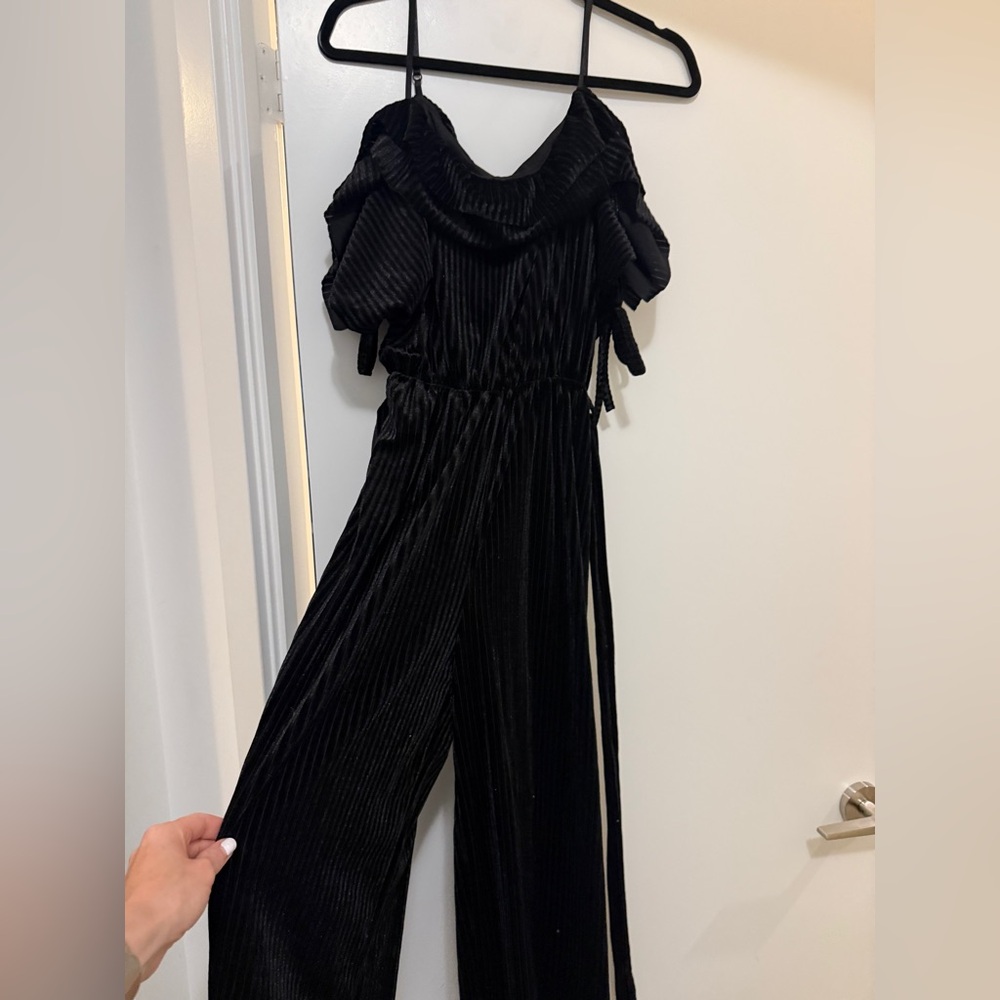 Nasty Gal off shoulder Black Velvet Jumpsuit